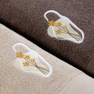 Zestaw bawełnianych ręczników z haftem Beż-Brązowy MAVIS