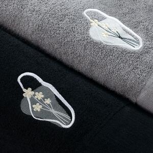 Zestaw bawełnianych ręczników z haftem Czarno-Srebrny MAVIS