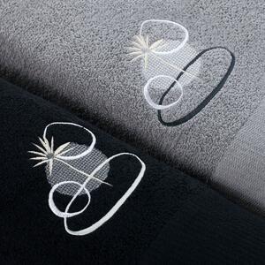 Zestaw bawełnianych ręczników z haftem Czarno-Srebrny SIVES