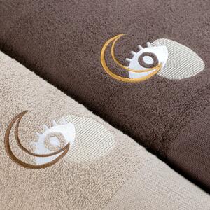 Zestaw bawełnianych ręczników z haftem Beżowo-Brązowy SCOPE