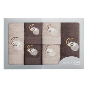 Zestaw bawełnianych ręczników z haftem Beżowo-Brązowy SCOPE