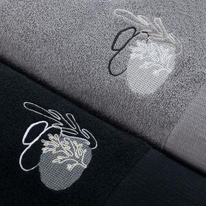 Zestaw bawełnianych ręczników z haftem Srebrno-Czarny ALEMI