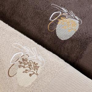 Zestaw bawełnianych ręczników z haftem Beżowo-Brązowy ALEMI