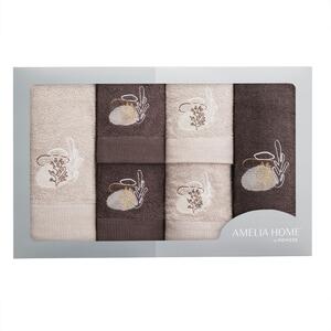 Zestaw bawełnianych ręczników z haftem Beżowo-Brązowy ALEMI