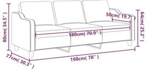 Sofa 3-osobowa, jasnoszara, 180 cm, tapicerowana tkaninÄ