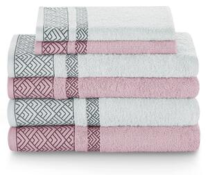Zestaw ręczników kąpielowych Bawełnianych z bordiurą Pudrowy Róż i Jasno Szary DESSIN
