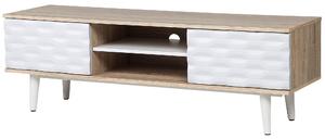 Szafka RTV jasne drewno z białym 2 szuflady półki otwór na kable 140 cm Swansea Beliani