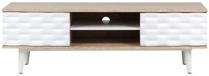 Szafka RTV jasne drewno z białym 2 szuflady półki otwór na kable 140 cm Swansea Beliani