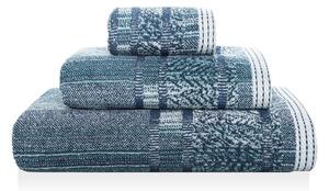 Sorema – Ręcznik Kąpielowy Bawełniany z Ozdobnym Paskiem Ciemnoniebieski MAZE-1*70x140+1*50x100+1*30X50 cm