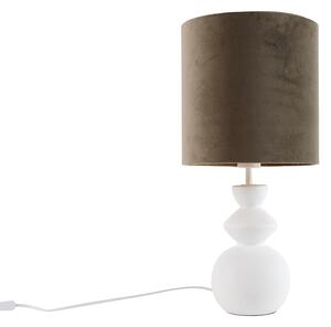 Design tafellamp wit velours kap taupe met goud 25 cm - Alisia Oswietlenie wewnetrzne