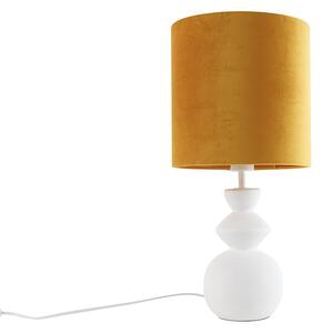 Design tafellamp wit velours kap geel met goud 25 cm - Alisia Oswietlenie wewnetrzne
