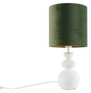 Design tafellamp wit velours kap groen met wit 25 cm - Alisia Oswietlenie wewnetrzne