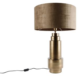 Art Deco tafellamp brons velours kap bruin 50 cm - Bruut Oswietlenie wewnetrzne