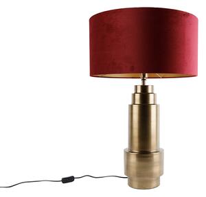 Tafellamp brons velours kap rood met goud 50 cm - Bruut Oswietlenie wewnetrzne