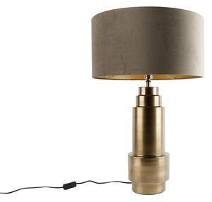 Tafellamp brons velours kap taupe met goud 50 cm - Bruut Oswietlenie wewnetrzne