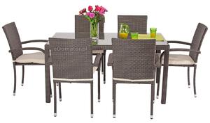 Meble ogrodowe z technorattanu MALAGA stół i 6 krzeseł - brązowe