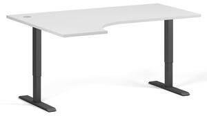 Stół z regulacją wysokości, 2 silniki, 745-1215 mm, ergonomiczny lewy, blat 1600x1200 mm, podstawa czarna, biała