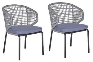 Zestaw 2 krzeseł ogrodowych czarna metalowa rama szare poduszki Palmi Beliani