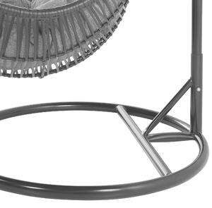 Fotel wiszący ze stojakiem rattanowy czarny z szarymi poduszkami bujak Atri Beliani
