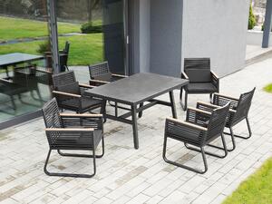 Stół ogrodowy czarny nowoczesny metalowy ze szklanym blatem 150 x 90 cm Canetto Beliani