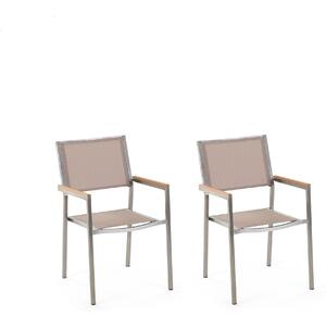 Zestaw 2 krzeseł ogrodowych stal nierdzewna beżowy materiał jadalniane Grosseto Beliani