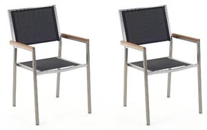 Zestaw 2 krzeseł ogrodowych stal nierdzewna czarny materiał jadalniane Grosseto Beliani