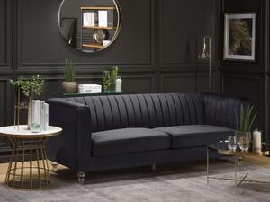 Sofa 3-osobowa czarna tapicerowana welurowa ozdobne przezroczyste nóżki Arvika Beliani