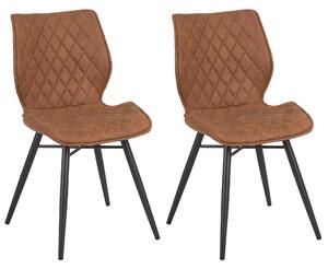 Zestaw 2 krzeseł brązowych tapicerowanych pikowanych czarne metalowe nogi Lisle Beliani