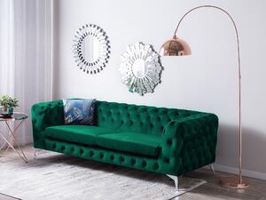 Sofa welurowa 3-osobowa pikowana chesterfield zielona nowoczesna do salonu Sotra Beliani