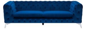 Sofa welurowa 3-osobowa pikowana chesterfield ciemnoniebieska do salonu Sotra Beliani