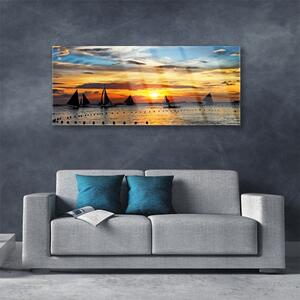 Obraz Szklany Łódki Morze Słońce Krajobraz