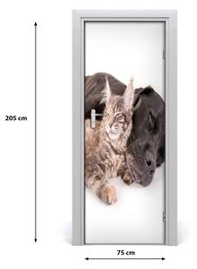 Naklejka samoprzylepna na drzwi Pies i kot