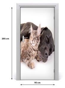 Naklejka samoprzylepna na drzwi Pies i kot