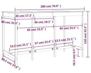 Stolik barowy, 180x80x110 cm, lite drewno sosnowe