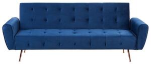 Sofa rozkładana 3-osobowa welurowa pikowana tapicerka ciemnoniebieska Selnes Beliani