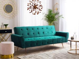 Sofa rozkładana 3-osobowa welurowa pikowana tapicerka szmaragdowa Selnes Beliani