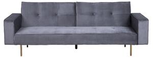Retro sofa kanapa 3-osobowa rozkładana tapicerowana welurowa szara Visnes Beliani