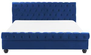 Łóżko welurowe niebieskie 180 x 200 pikowane wezgłowie ze stelażem brązowe nóżki Avallon Beliani