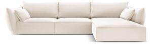 Beżowy aksamitny narożnik (prawostronny/z szezlongiem) Vanda – Mazzini Sofas