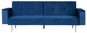 Retro sofa kanapa 3-osobowa rozkładana tapicerowana welurowa niebieska Visnes Beliani