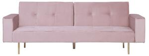 Retro sofa kanapa 3-osobowa rozkładana tapicerowana welurowa różowa Visnes Beliani