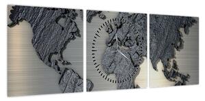 Obraz - Mapa świata w kamiennej teksturze (z zegarem) (90x30 cm)