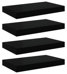 Półki ścienne, 4 szt., czarne, wysoki połysk, 40x23x3,8 cm, mdf