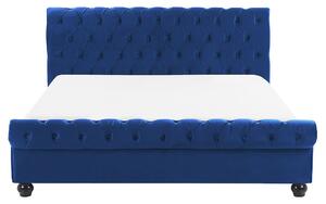 Łóżko welurowe niebieskie 160 x 200 pikowane wezgłowie ze stelażem brązowe nóżki Avallon Beliani