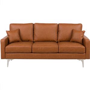 Sofa 3-osobowa brązowa ekoskóra srebrne metalowe nogi z poduszkami Gavle Beliani
