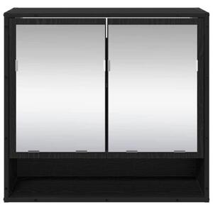 Nowoczesna półka ścienna z lustrem w kolorze czarnego dębu, 3 półki, 2 drzwi, minimalistyczny design