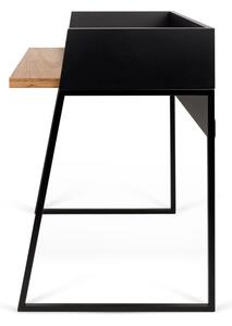 Czarne biurko z elementami z dekorem drewna orzecha TemaHome Volga Walnut
