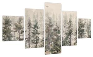 Obraz - Pine forest I., aquarel (125x70 cm)