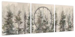 Obraz - Pine forest I., aquarel (z zegarem) (90x30 cm)