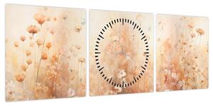 Obraz - Wzór dzikich kwiatów (z zegarem) (90x30 cm)